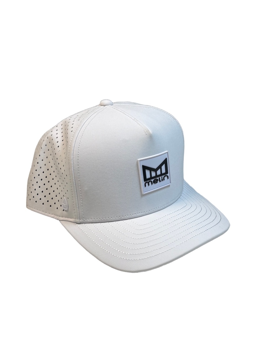 Melin White Odysea Stacked Hydro Performance SnapBack Cap Hat Black Logo Classic